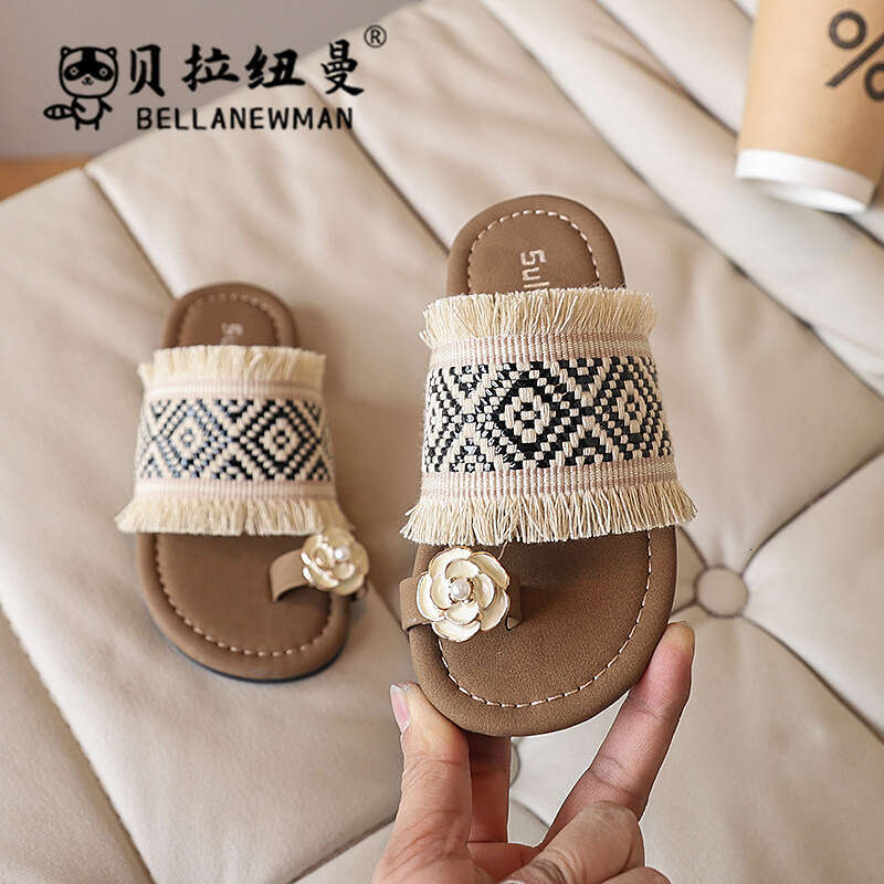 Ethnic Style Fisherman Slide Sandals 2025 Summer New Girls' Fashion Woven Outdoor Slippers