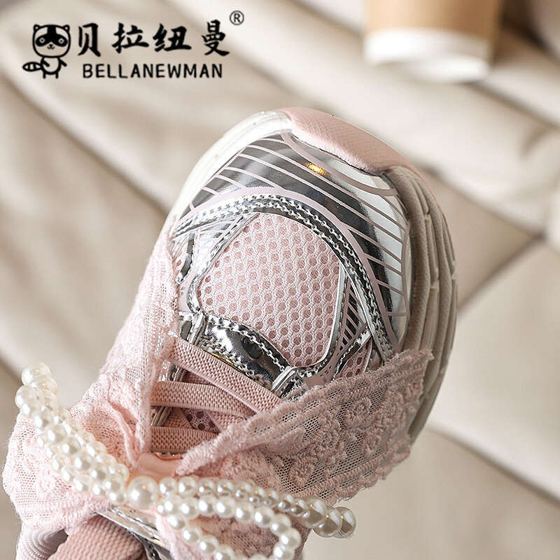 Girls' Fashion Lightweight Lace Bow Princess Sneakers 2025 Spring Autumn New Korean Style Children's Dad Shoes