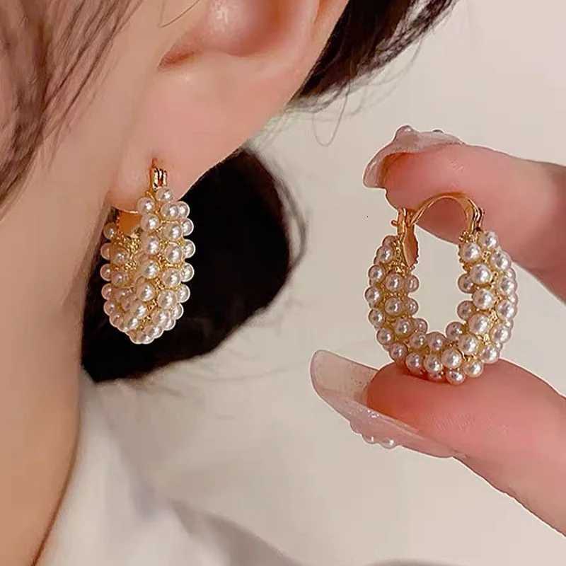 1 Pair Vintage Pearl Round Earrings for Wen Big Hoop Pierced Allergy Resistant Earrings Jewelry Wholes Y250714