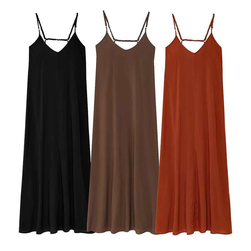 RAFZNB Fashion Thin Straps Long for Women V-Neck Sleeveless Dress Summer Sexy Off Shoulder Female Elegant Party Dresses dongdumaoyi