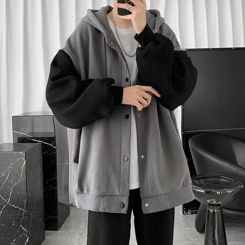 Hong Kong Wind Leisure Cardigan Coat Men Autumn Korean Version of The Trend Splicing Loose Hoodie Lovers 250708