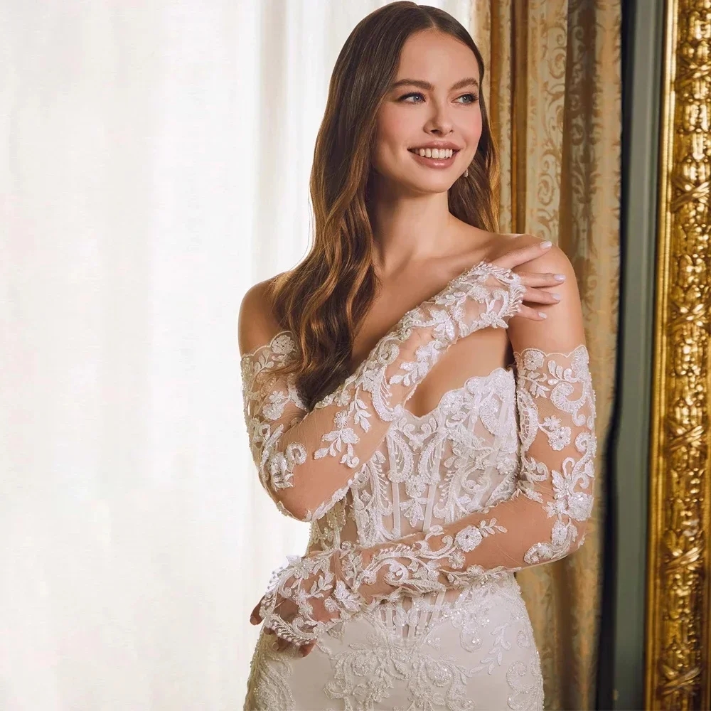 2025 Sexy Modern Mermaid Wedding Dress Sweetheart Lace Appliques Long Sleeves Church Bridal Gowns For Bride Vestidos De Noiva