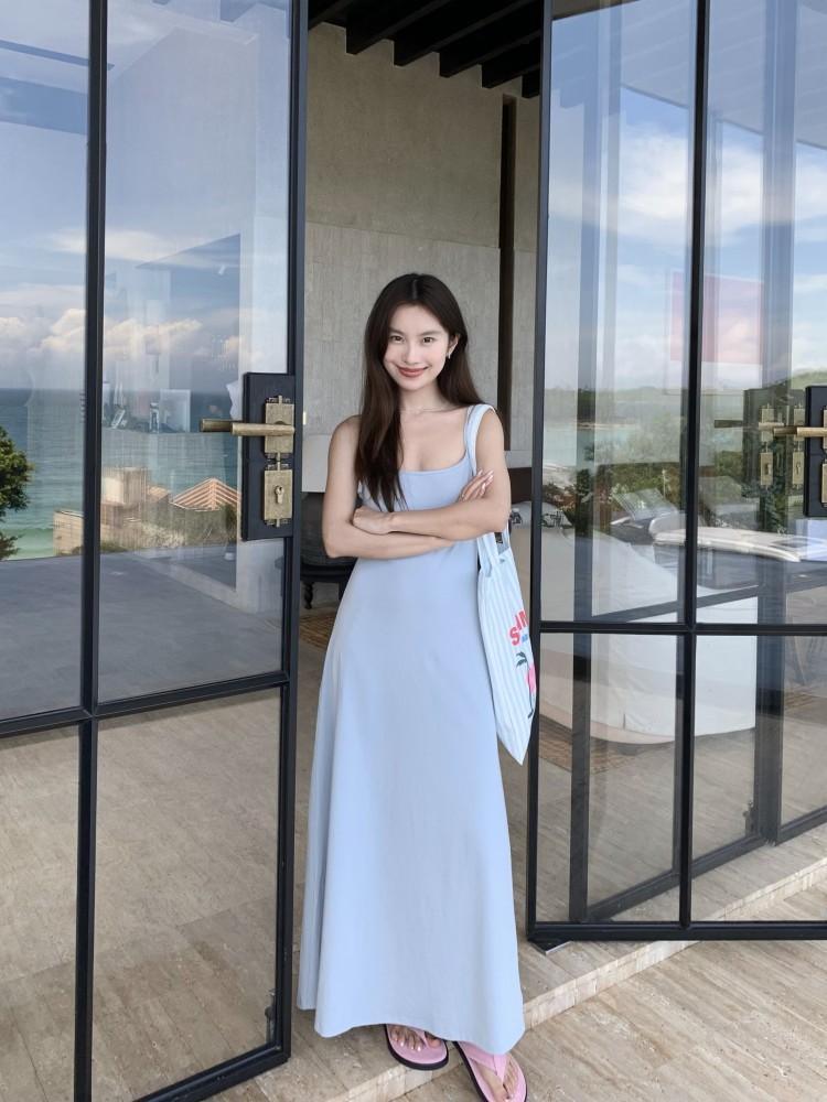 G9293 Spring and Summer Minimalist Waistband Chest Pad Dress for Women