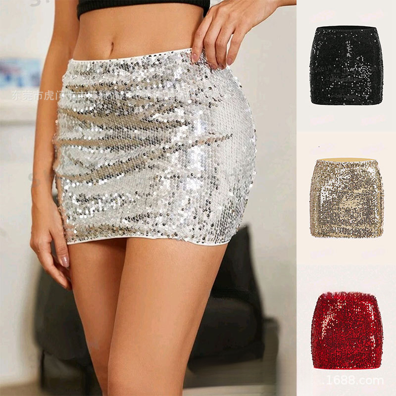 2025 New Women's Skirt Fashion New Shiny Glitter Sexy Hot Girl Dress Short Skirt Party Dress Tight Dress Women's New Designer Dress