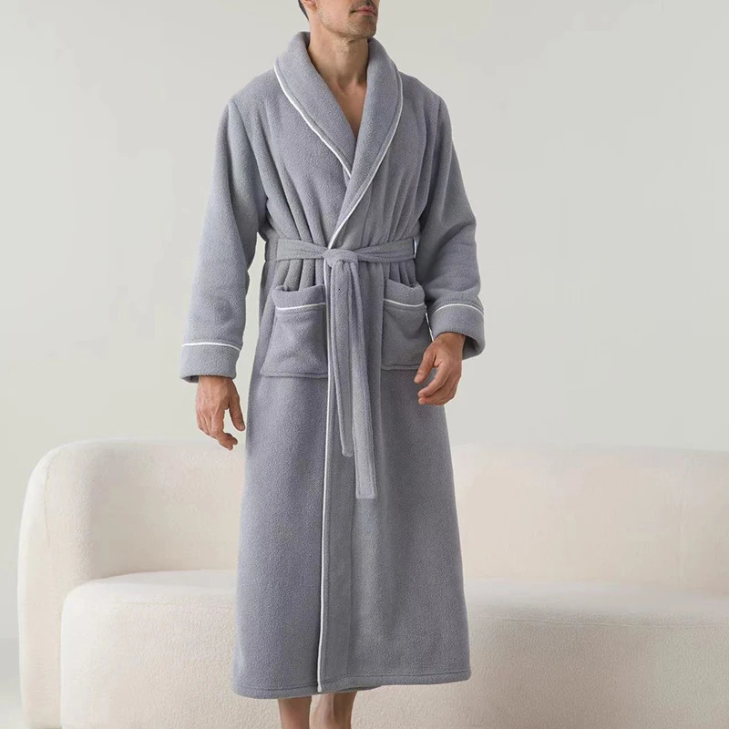Men s Plush Shawl Collar Bathrobe with Cozy Long Sleeves and Belt - Stay Warm and Stylish in this Soft Spa Robe 250710