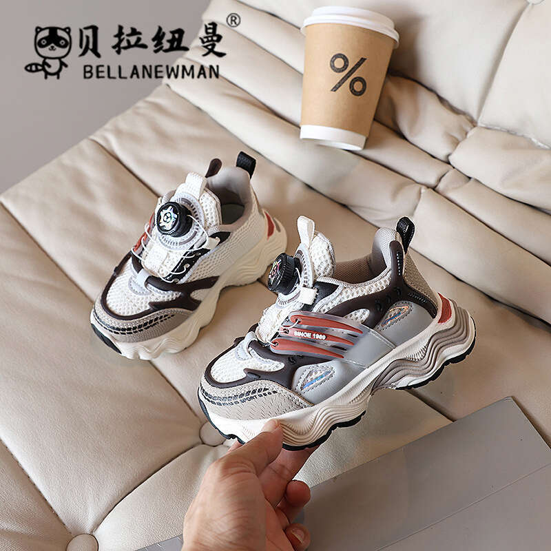 Girls' Fashion Dad Shoes 2024 Autumn New Korean Style Boys' Mesh Breathable Rotating Button Sneakers for Big Kids