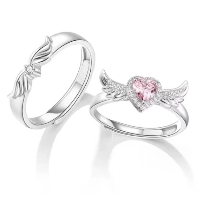 Chic Angel Wing Ring for Couple Pink Heart Cubic Zirconia Rings Romantic Forever Love Finger Jewelry Valentine Day Gift 250704