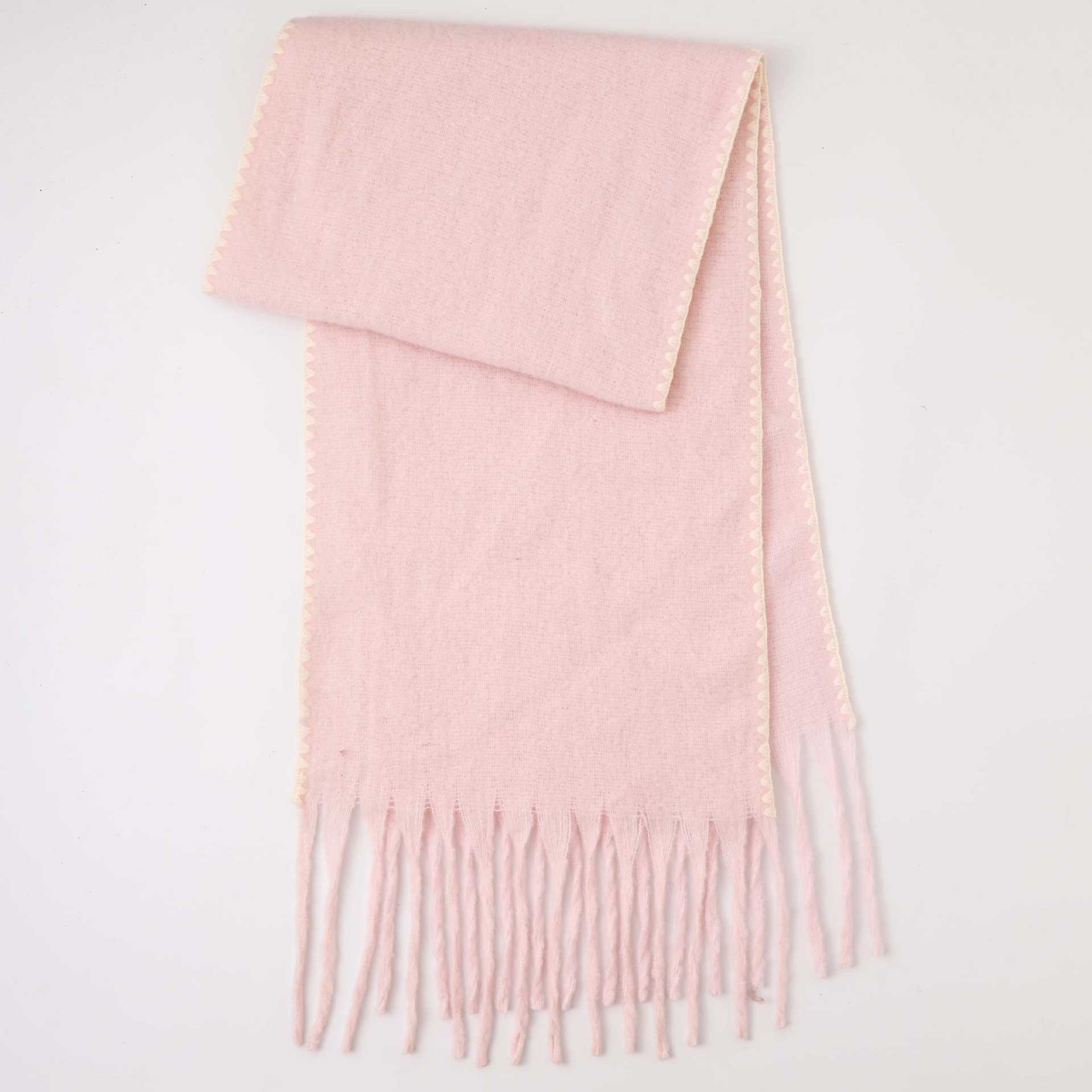 K1348 New autumn and winter wool contrast color hemming scarf for women simple and versatile warm high-end fashion solid color scarf
