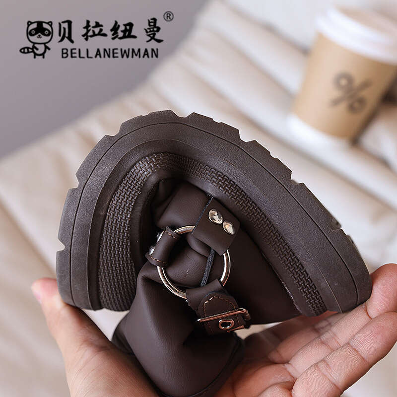 Boys' Black Short 2024 Winter New Korean Style Girls' Casual Boots for Older Children Non-Slip Cotton Shoes Trendy