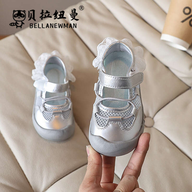 Children's 2025 Summer New Kids Sports Sandals Girls Lace Trim Single Mesh Shoes