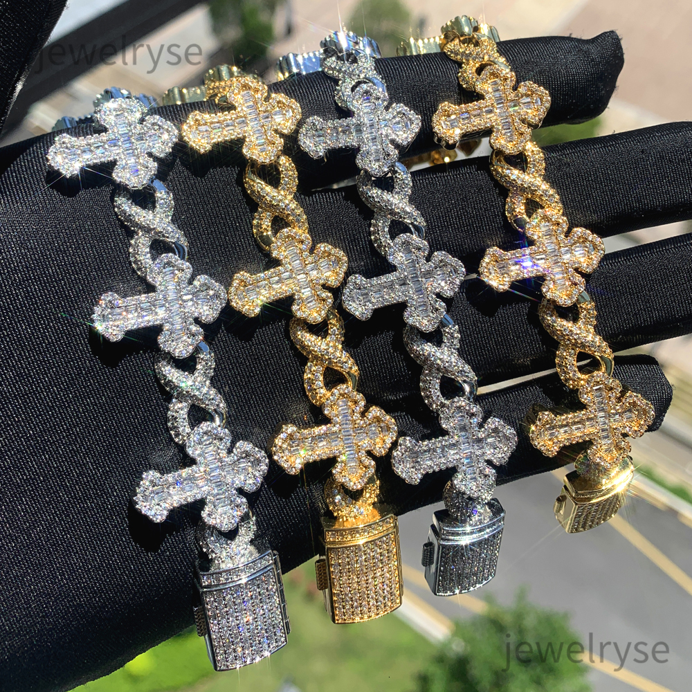 New Arrived High Quality Hip Hop Men Jewelry Micro Pave 5A CZ Iced Out Bling Infinity Cross Charm Cuban Bracelet