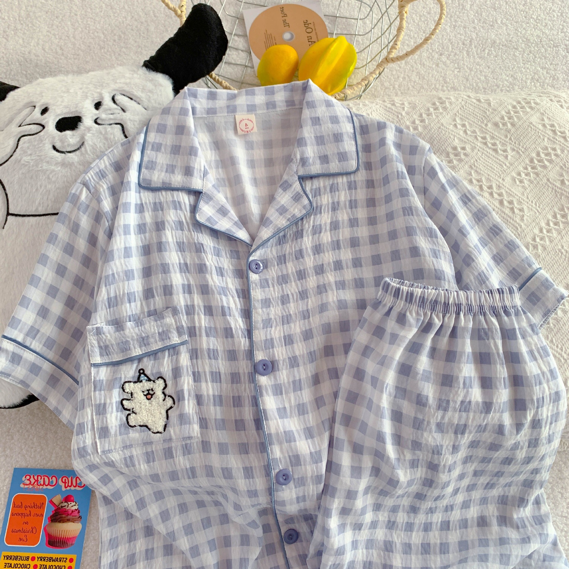 X201-Pajamas women summer two-piece cloud cotton thin spring and autumn short-sleeved shorts home clothes