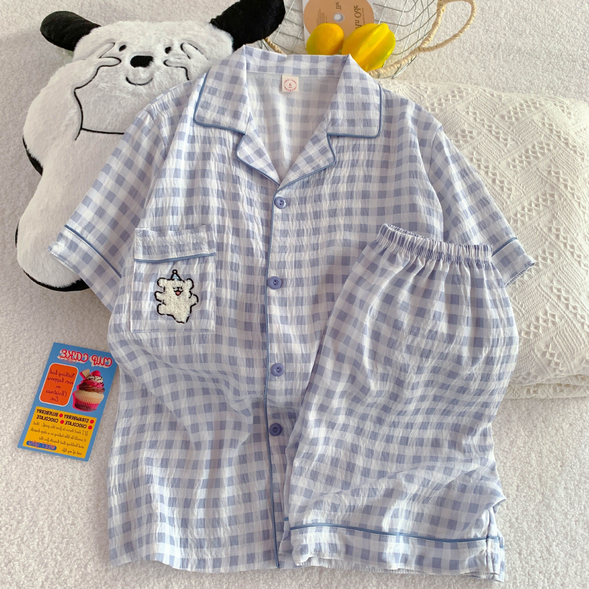 X201-Pajamas women summer two-piece cloud cotton thin spring and autumn short-sleeved shorts home clothes