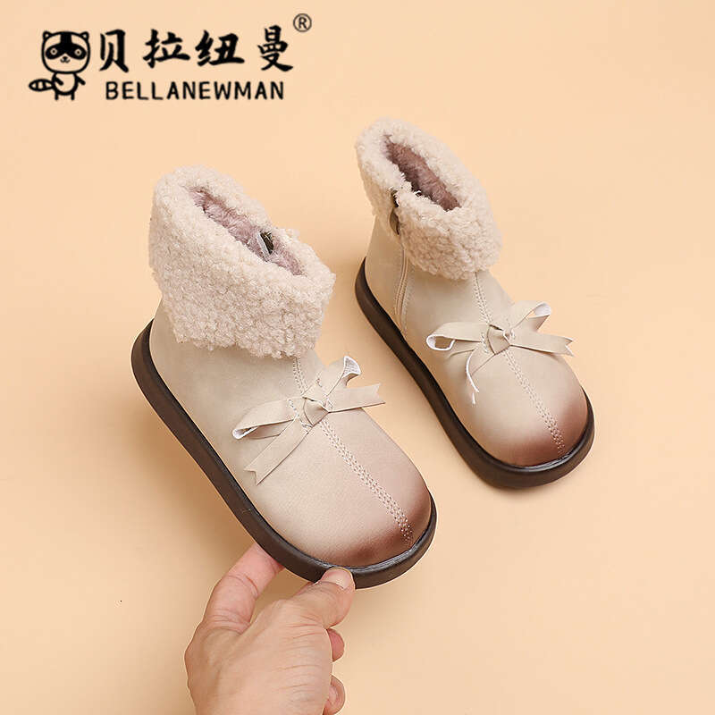 Girls' Bowknot Sweet Princess Short 2023 Autumn Fashion Children's Lamb Wool Boots for Young and Middle-aged Kids