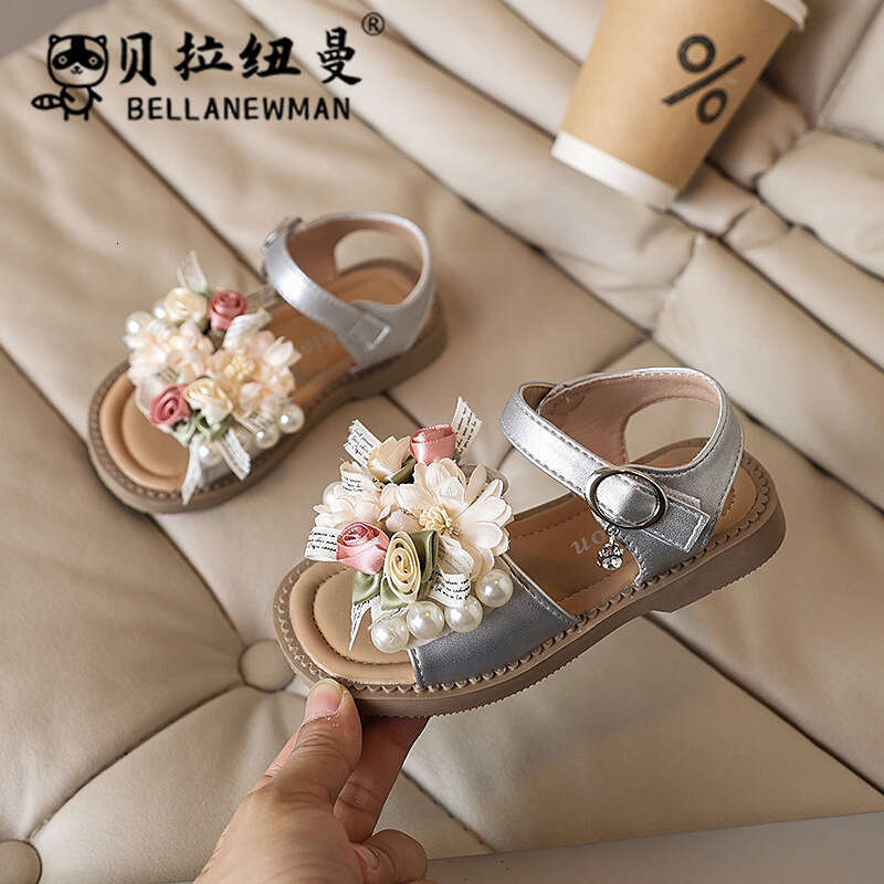 Girls' 2025 Summer New Fashion Flower Soft Sole Children's Sandals Little Girls Open-Toe Beach Shoes Toddlers