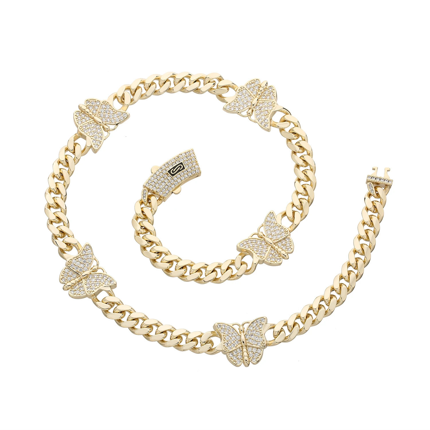 Butterfly Necklace 14K Gold Plated Copper with White Zirconia 45cm 50cm 55cm I2K Layering Jewelry 250712