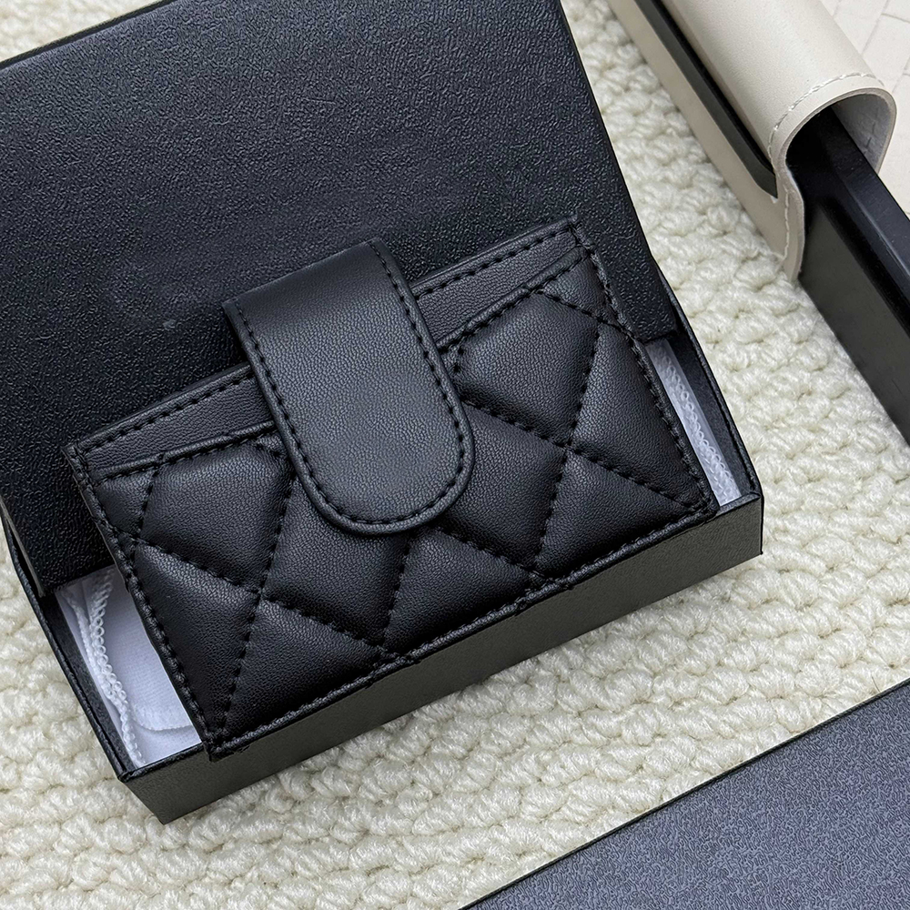 Credit Card Holder Women's Wallet Genuine Leather Fashion Designer Pocket Coin Purse Sheepskin Caviar Buckle Lady Wallet Metal Hardware Mini Wallet with Box