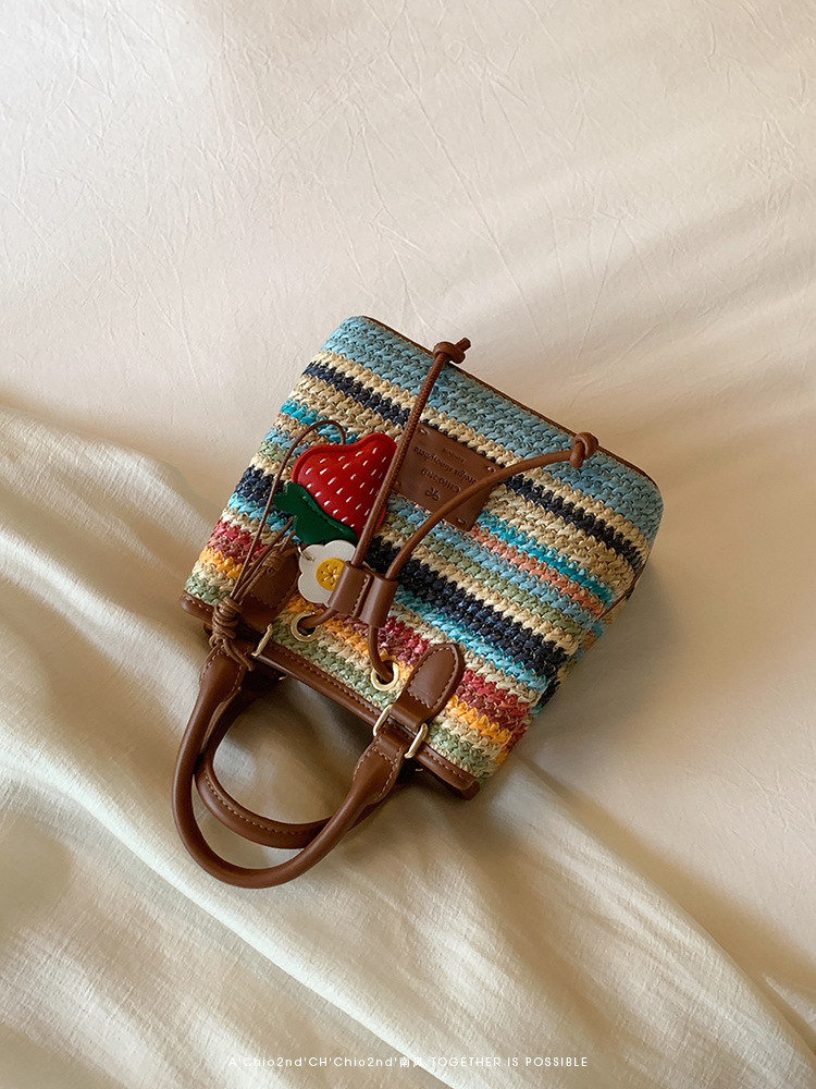 2025 New Women's Rainbow Candy Jar Bucket Bag - Woven Bag Handheld Single - Shoulder and Cross - Body Bag