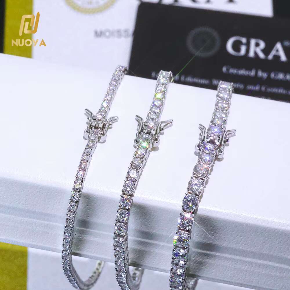 NUOYA Custom 2/3/4/5MM VVS Moissanite Diamond Tennis Bracelet 925 Sterling Silver Tennis Chain Jewelry for Men Women