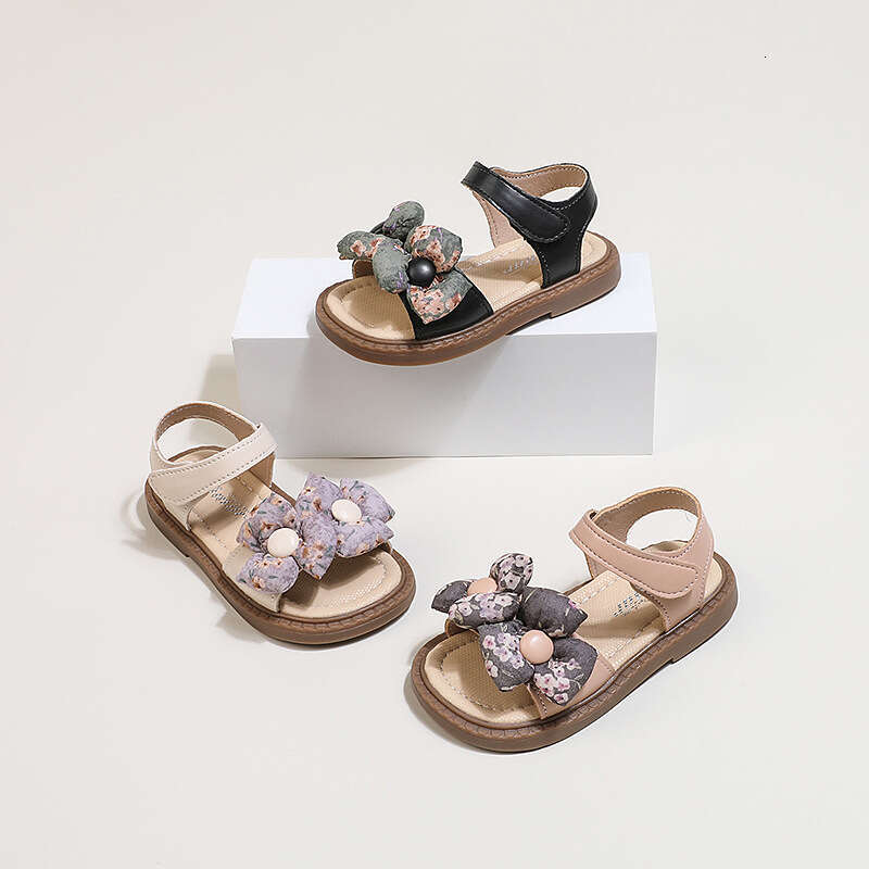 Girls' Bow Princess Sandals 2024 Summer New Korean Style Soft Sole Children's Open-Toe Beach Shoes