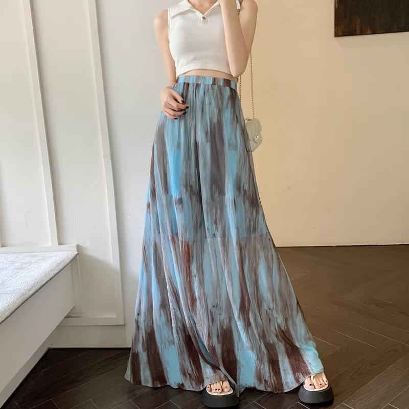 New women's dress retro Chinese ethnic style tie dye dress women's vacation style high waist slim fit A-line skirt pleated long skirt flared
