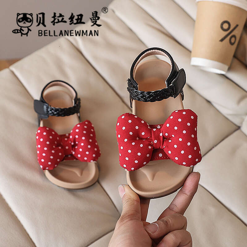 2025 Summer New Girls' Fashion Bowknot Polka Dot Princess Shoes Children's Cork Sandals