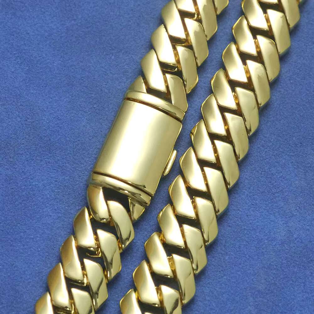 NUOYA 18K Gold Plated Cuban Chains 925 Silver Bracelet 12MM Rapper Men Hip Hop Cuban Link Chain