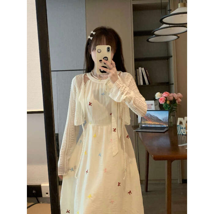 French Style Gentle First Love Halter Neck Strap For Women Summer New Full Set Waist Slimming Long Dress B5