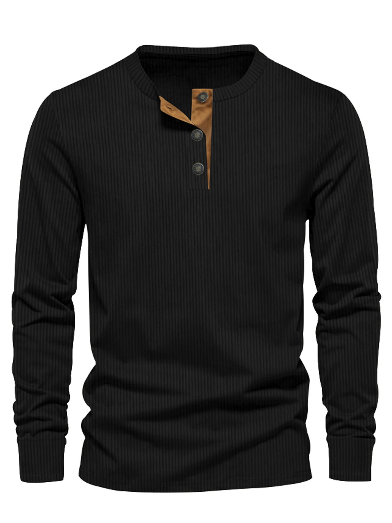 2024 Spring and Autumn Crossborder Mens Independent Station Corduroy Casual Henry Slim Solid Color Long Sleeve TShirt 250707
