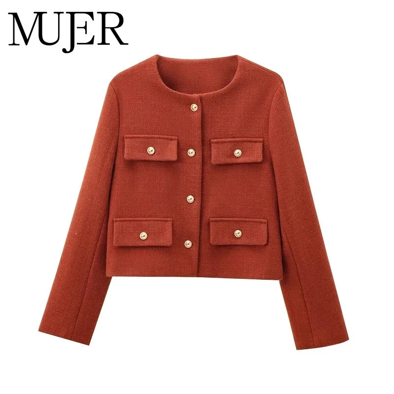 MUJER Cropped Bomber Jackets for Women Coats Tweed Demi-season Jacket for Women Long Sleeve Winter Jacket Women in Outerwear 250708