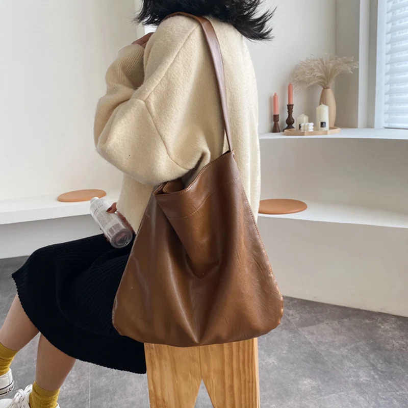 Handbag Vintage Pu Leather Shoulder Bags For Women Large Capacity Soft Leather Female Shopping Bag Pack mochila 250704