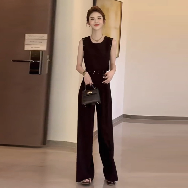 White Casual Fashion Sleeveless Set for Women Summer High-End Vest Top Wide-Leg Pants Two-Piece Set 241127