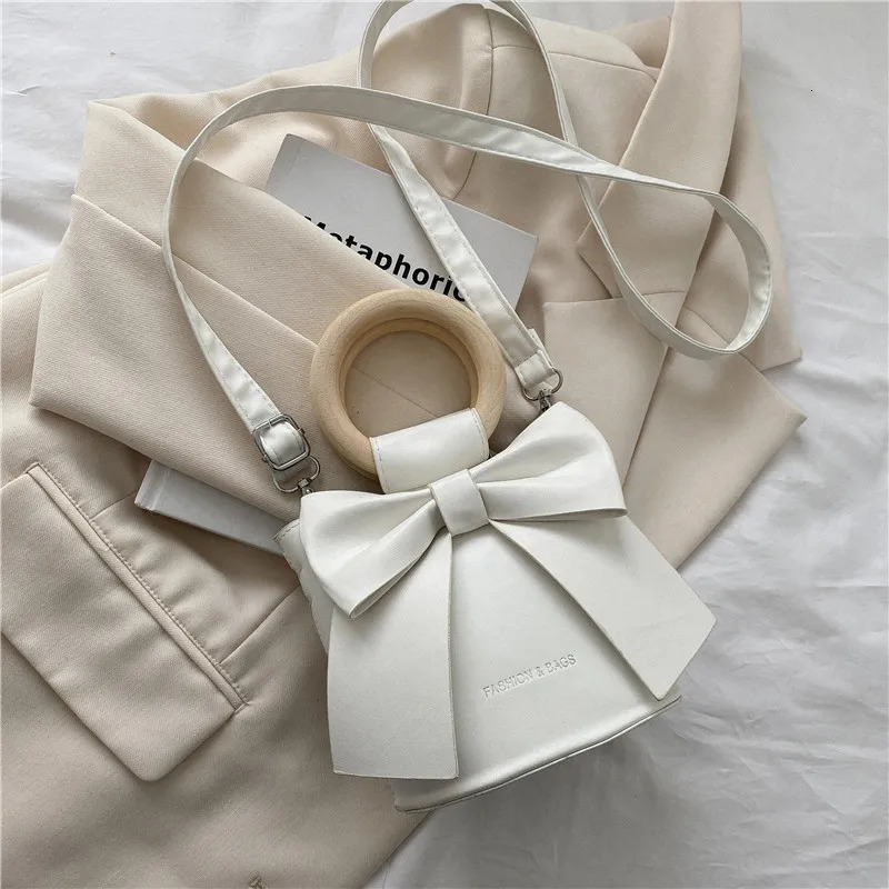 Sweet Bow Tie Mini Shoulder Handbag Leather Bucket Crossbody Bag Women Fashion Handbag Female Purses 250704