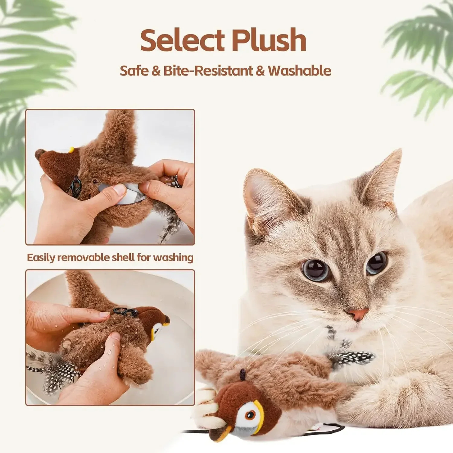 Interactive Cat Toys Rechargeable Chirping Flapping Birdno Flying with Catnip for Indoor Cats Touch Activated Plush Toys 250716ww