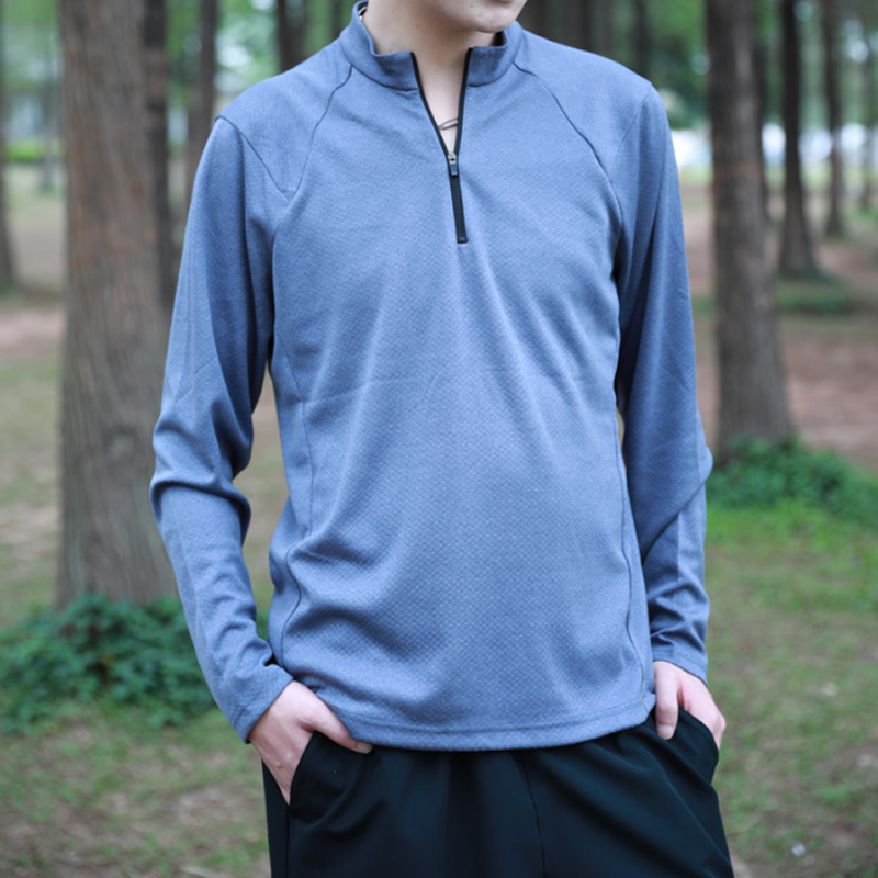 Quick-drying thin breathable solid color long-sleeved T-shirt autumn and winter sports training fitness long-sleeved semi-zipper collar warm running s