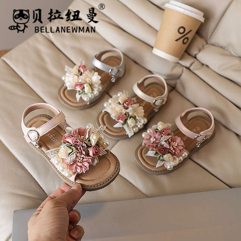 Girls' 2025 Summer New Fashion Flower Soft Sole Children's Sandals Little Girls Open-Toe Beach Shoes Toddlers