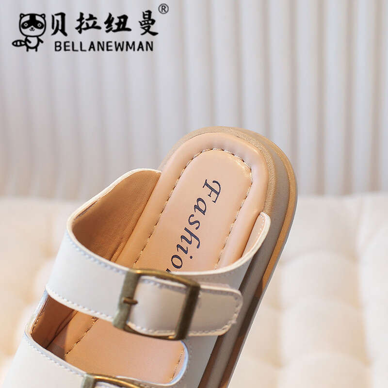Children's Leather Casual Sandals 2025 Summer New Big Kids One-Strap Slippers Student Beach Shoes