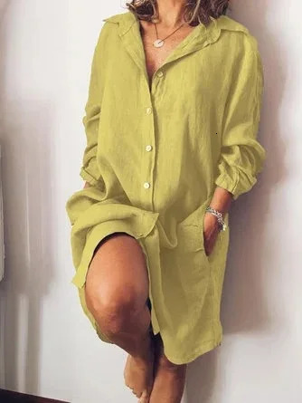 Fashion Plus Size Women Long Shirt Blouse Autumn Cotton Linen Womens Dress Temperament Commuting Casual Dresses Femal 250714