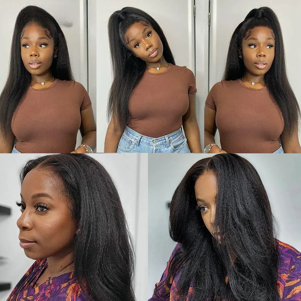 Kinky Straight Lace Front Wig Human Hair For Women 13x4 HD Transparent Lace Closure Wigs Yaki Straight Wigs Synthetic Wig