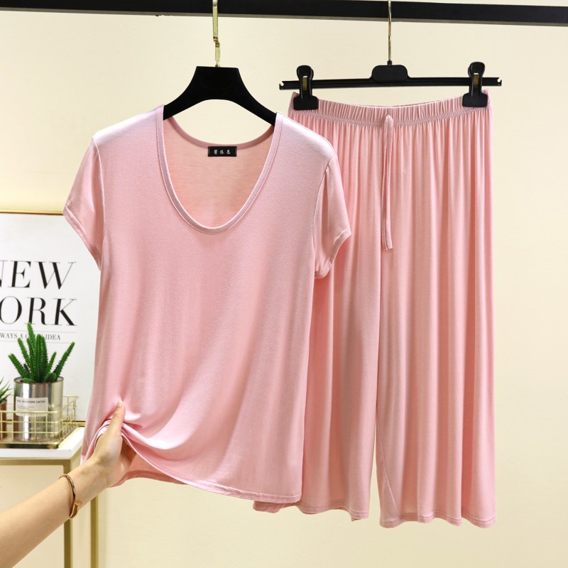 B970-Summer new pajamas women's modal short-sleeved cropped pants suit thin loose can be worn outside home clothes two-piece suit