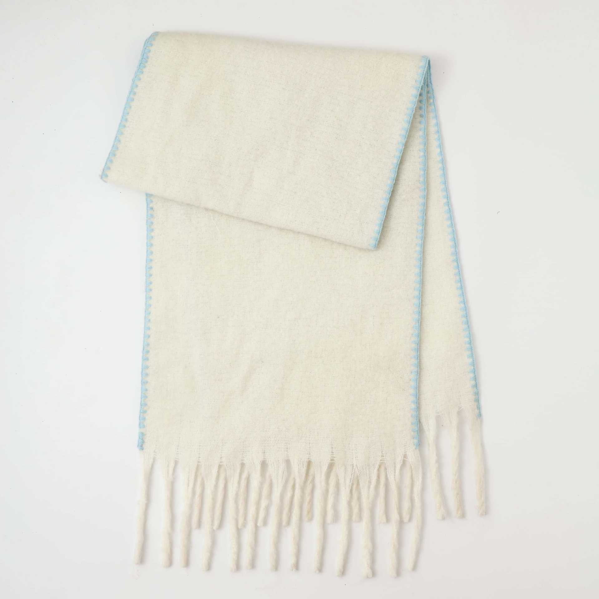K1348 New autumn and winter wool contrast color hemming scarf for women simple and versatile warm high-end fashion solid color scarf