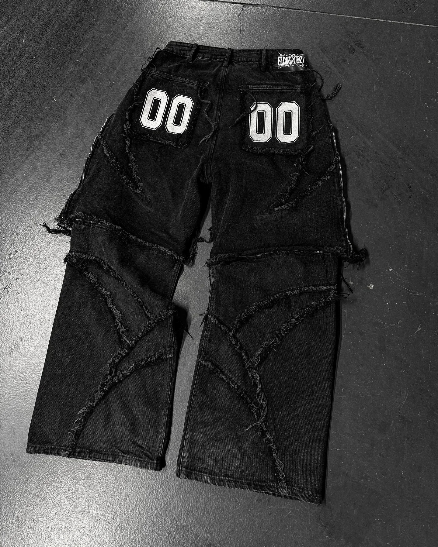 Y2k Patchwork Stripe Embroidery Fur Edge Jeans Fashion America Retro Zipper Splicing Baggy Jeans Punk Men Black Denim Pants 250708