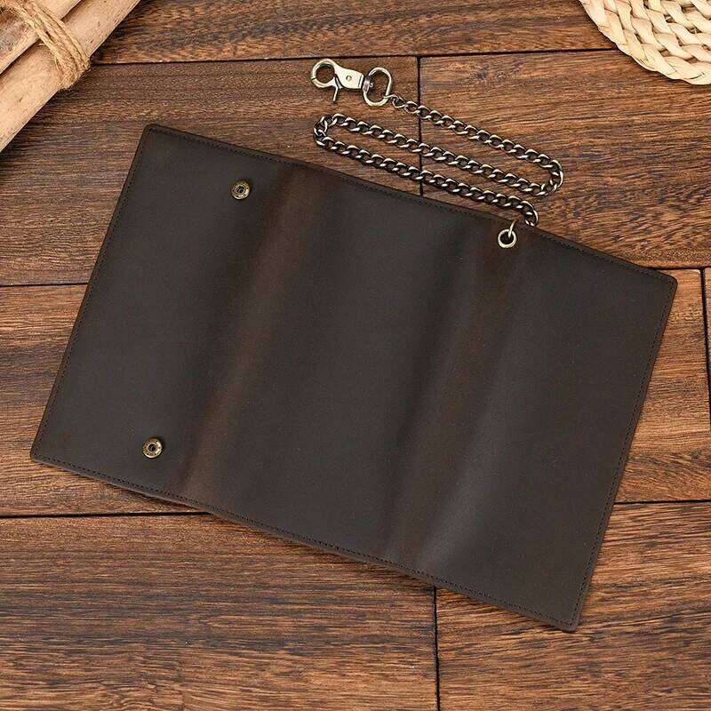 Genuine Leather Clip Multi Card Wallet With Iron Chain Wrist Men Purse For 6 Inch Mobile Phone Pouch Coins