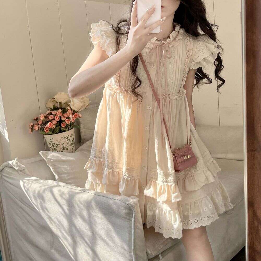 Small Flutter Sleeve Women, Summer New Ruffled Edge Elegant Slimming Petite Dress For Women B5