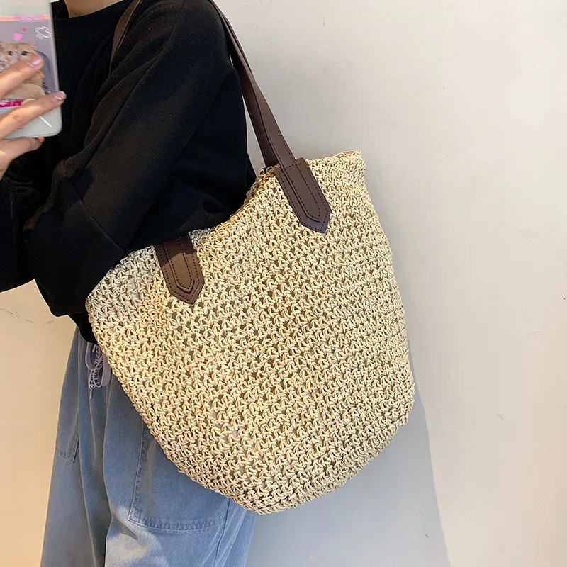 Summer Beach Bags For Women Handmade Rattan Woven Shoulder Bags Large Capacity Straw Bag Bohemian Casual Travel Handbag 250704