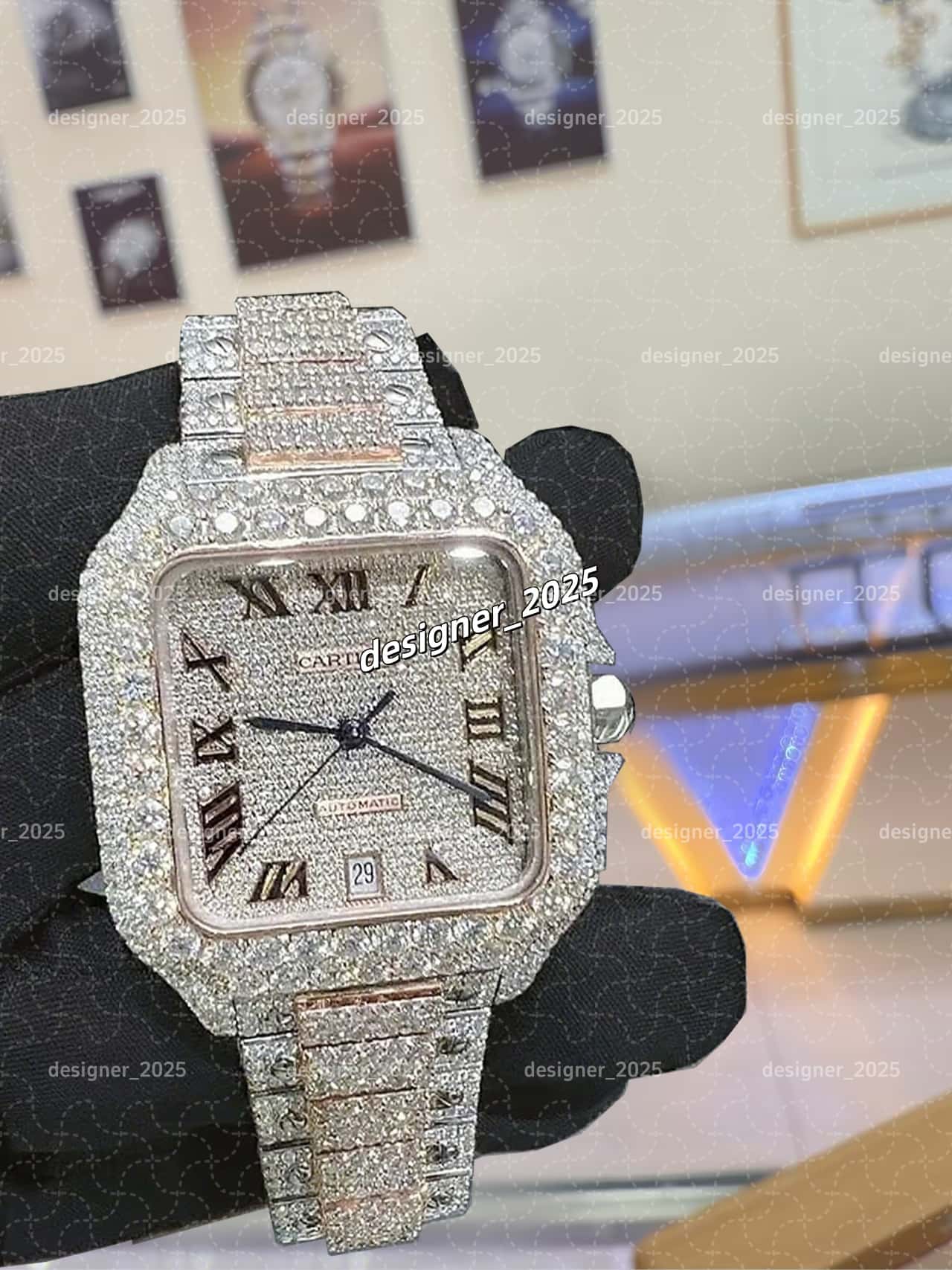 Fully Automatic VVV Moissanite Dia Studded Iced Out Hip Hop Buss Down Watch, Stylish wristwatch, Men's Women's Watches Free Fast home delivery AAAAA+