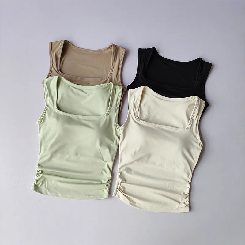 Square Collar Fixed Onepiece Sports Vest for Women Running Breast Collection Cross Shaped Fitness Bra Pilates Yoga Suit Summer 250708