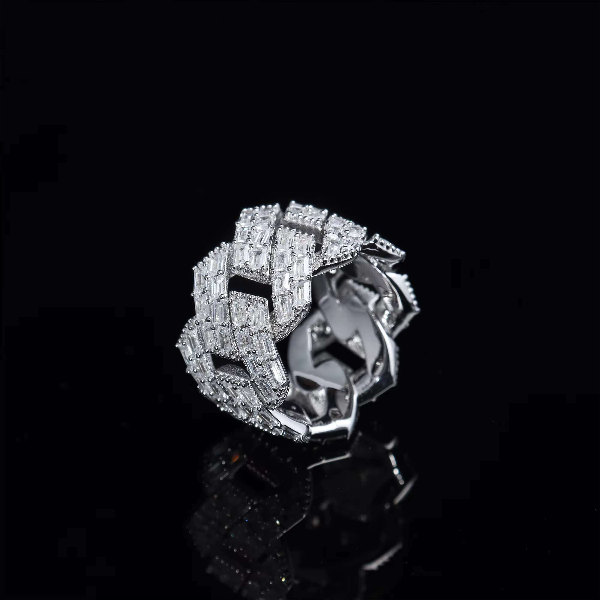 Bulk Sales New Style 925 Silver 2 Row Vvs1 D Color Moissanite Hip Hop Bling Jewelry Rings With Gra Certified
