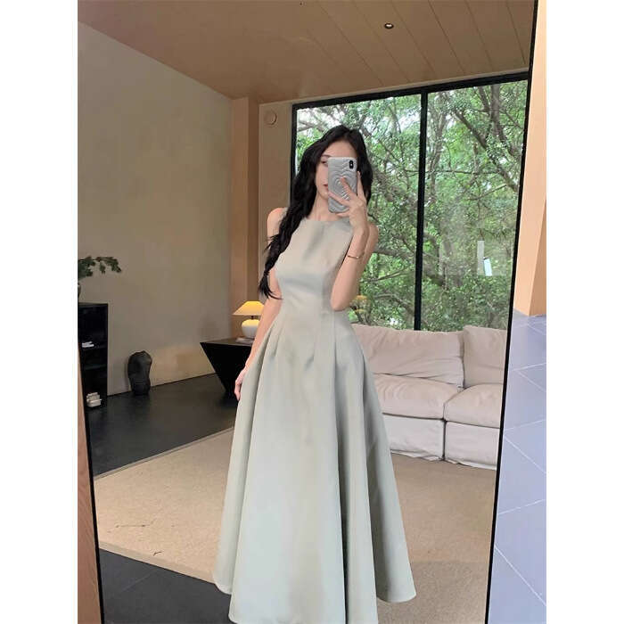 Black For Women Summer New French Style Elegant High-End Sleeveless Vest Waist Slimming Long Dress B5