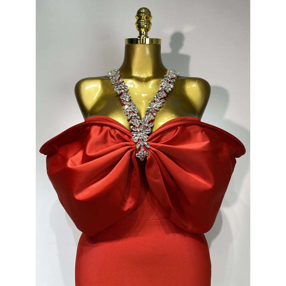 Women Sexy Elegant Halter Off the Shoulder Crystal Bodycon Long Bandage Nightclub Evening Party Birthday Dress